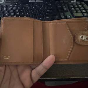 Celine Vintage Macadam Triomphe Bifold Wallet with Clasp Coin Purse